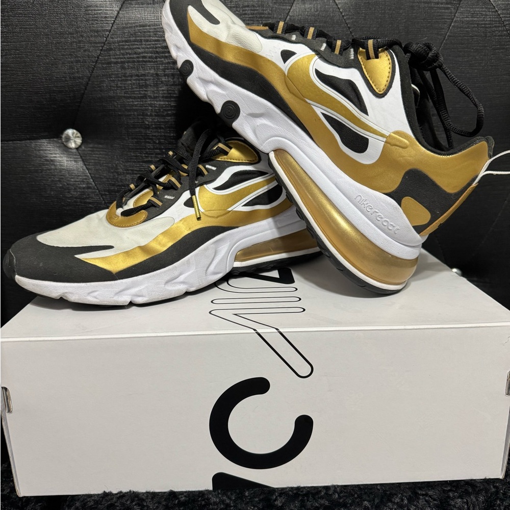 Nike Air Max 270 React White Gold Black Sneakers